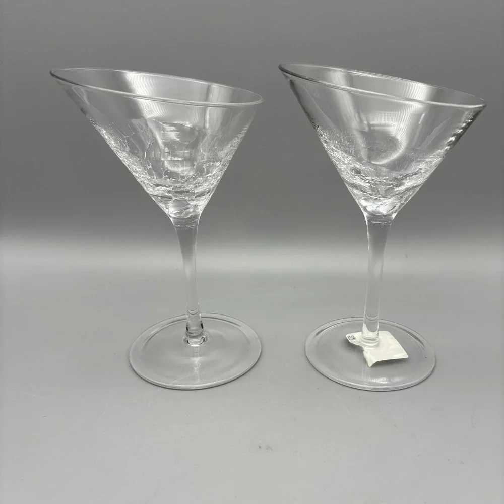 PIER 1 Angled Rim Crackle Martini Glasses 7.25